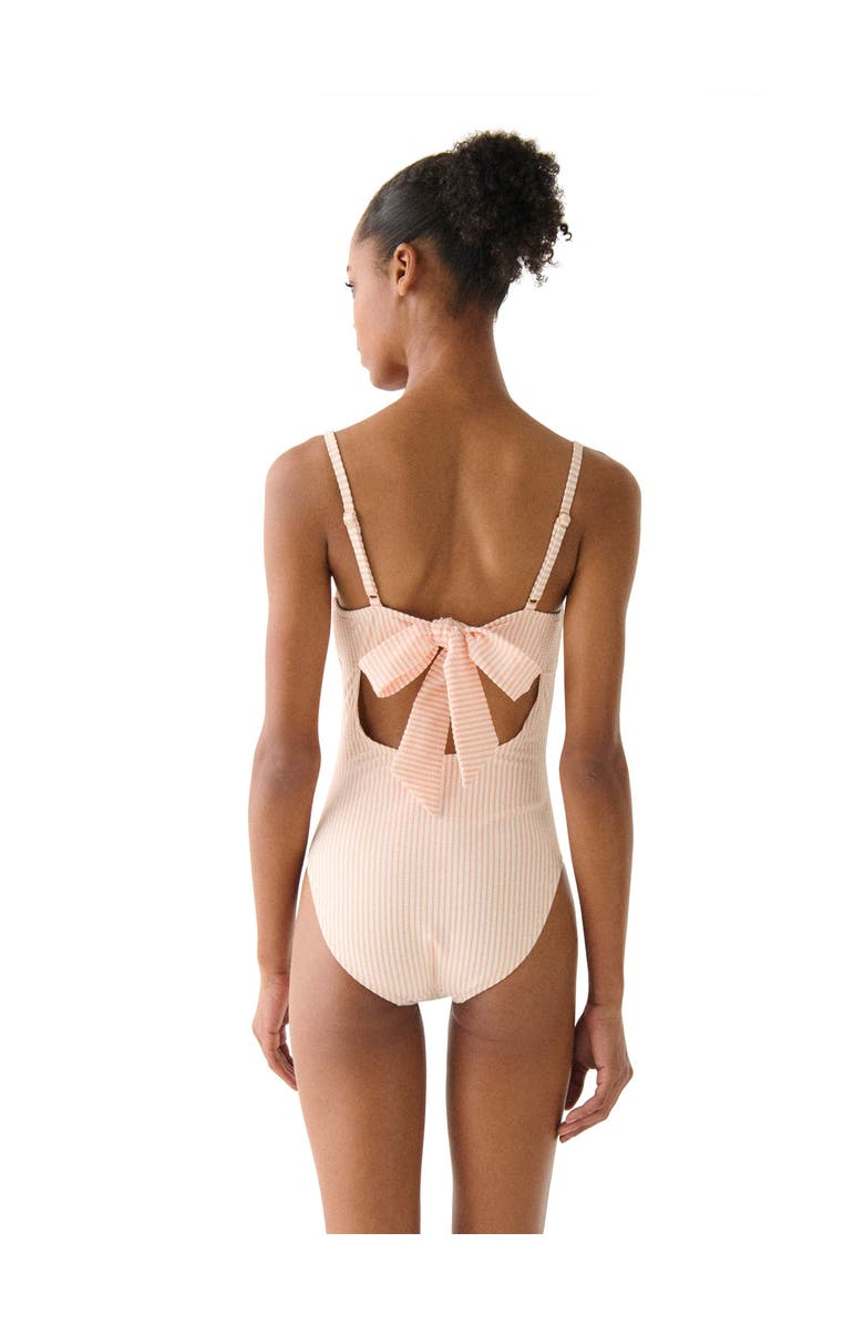 Kate Spade New York Tidal Stripe Bow Back One Piece Swimsuit, Alternate, color, Light Cantaloupe