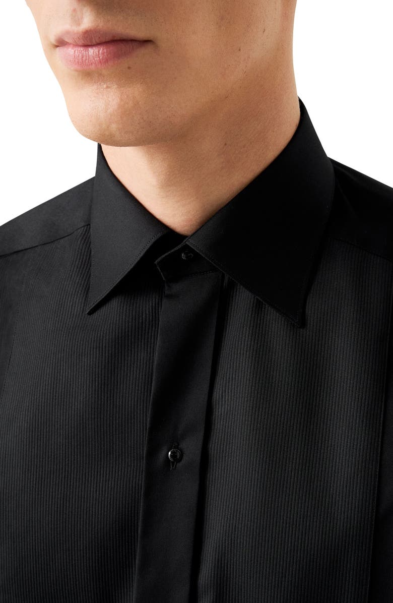 Eton Slim Fit Solid Black Organic Cotton Plissé Tuxedo Shirt, Alternate, color, Black