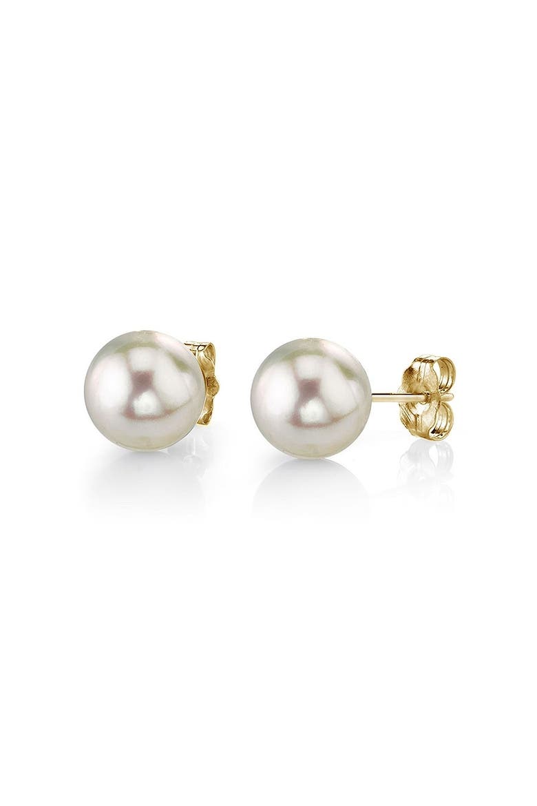 6.0-6.5mm White Akoya Round Pearl Stud Earrings, Main, color, Yellow Gold