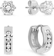 STEELTIME Stainless Steel Simulated Diamond Stud & Huggie Earrings Set