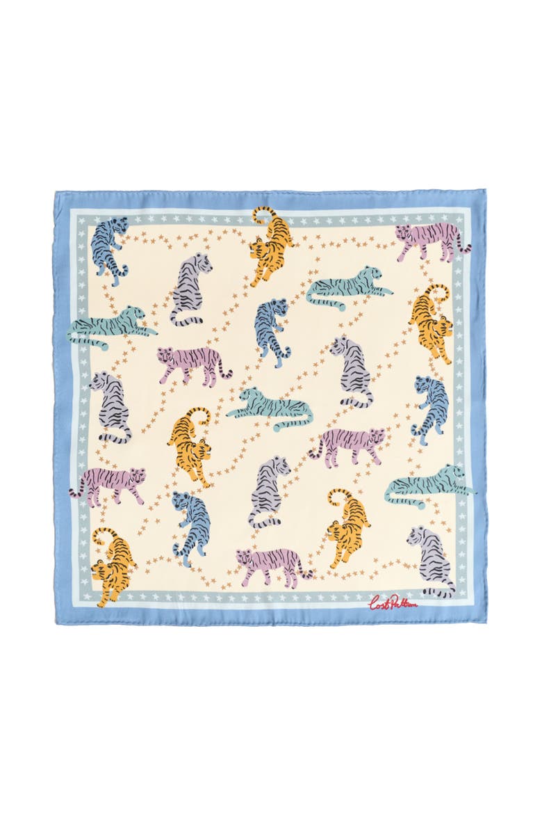 Neon Tigers Silk Pocket Square, Main, color, Blue