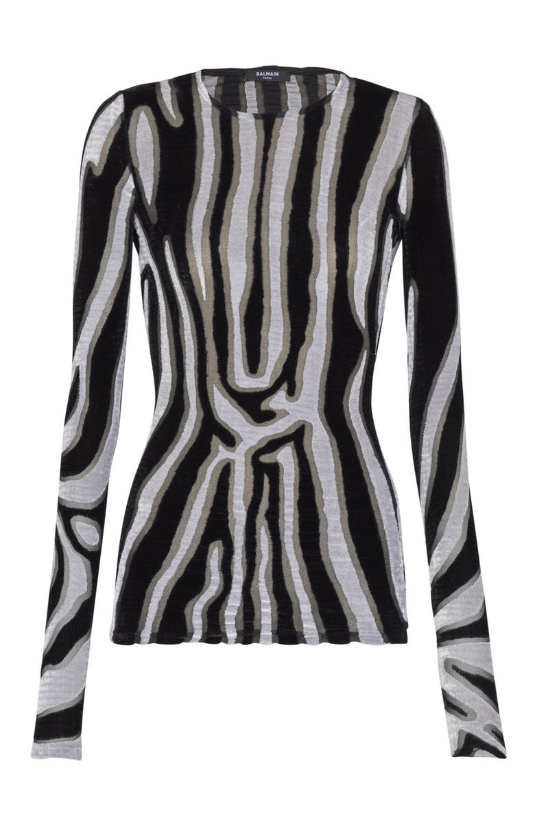 Balmain Zebra-print velvet bodycon top, Main, color, 