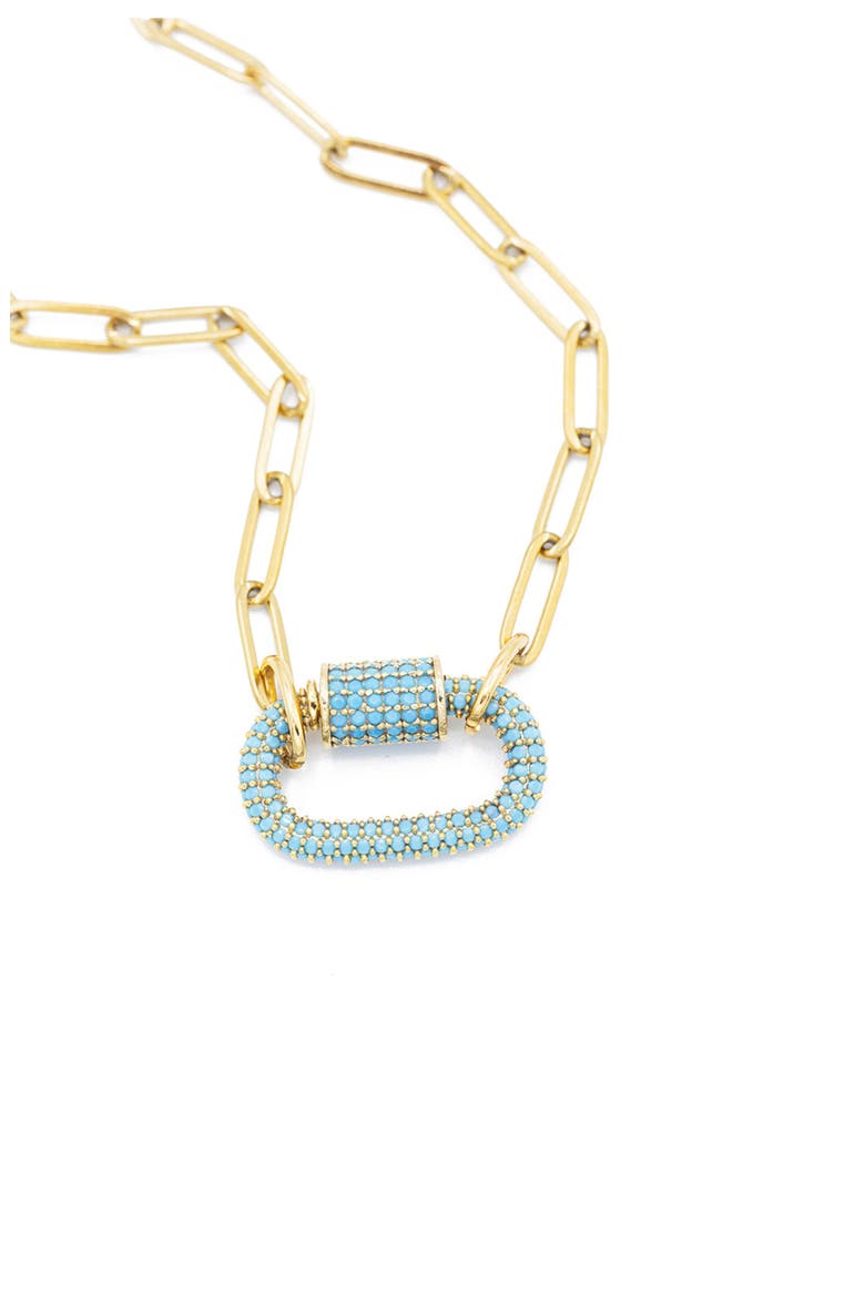 Sparkly Carabiner Paperclip Chain Necklace, Main, color, Turquoise/Gold