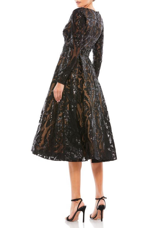 Mac Duggal Sequin Embellished A-line Cocktail Dress In Black Nude