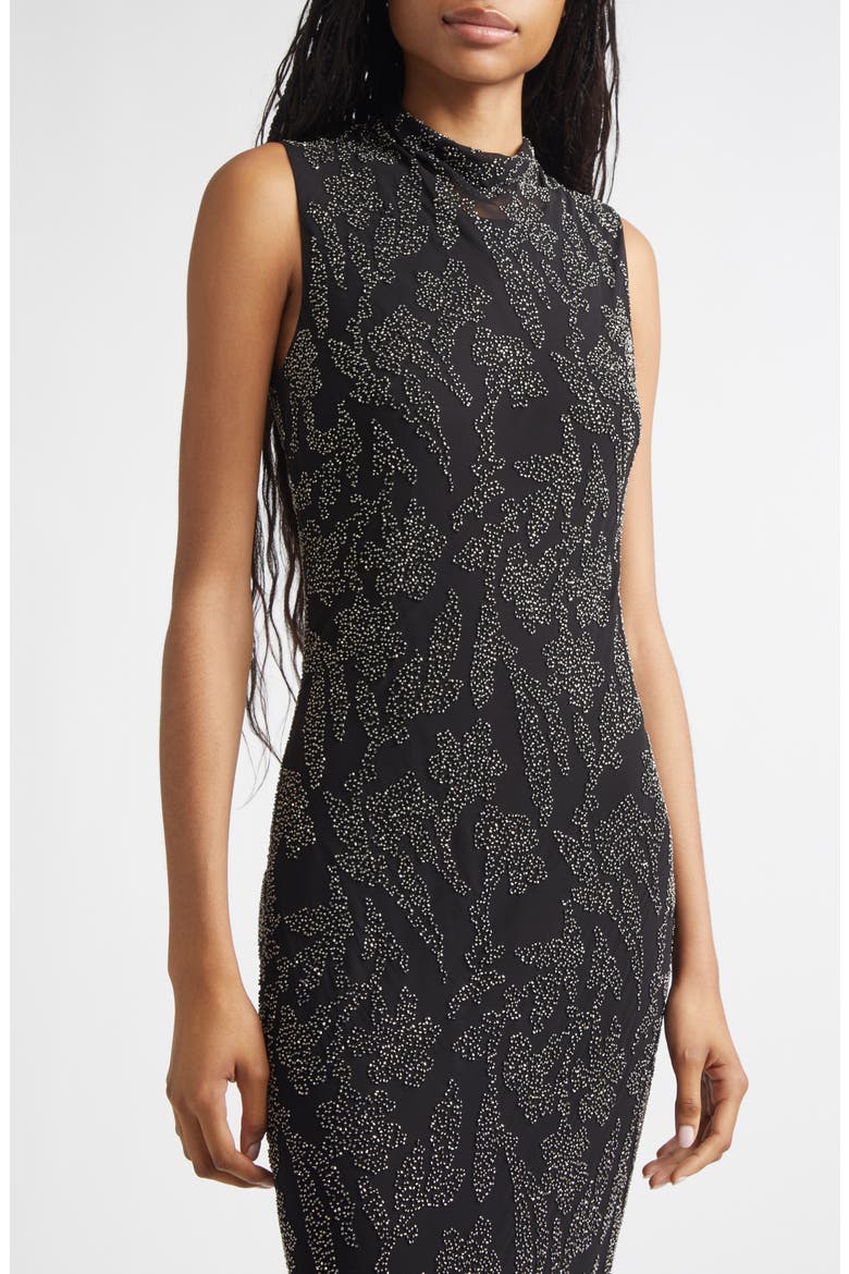 Sylven Beaded Mock Neck Maxi Dress, Alternate, color, BLACK