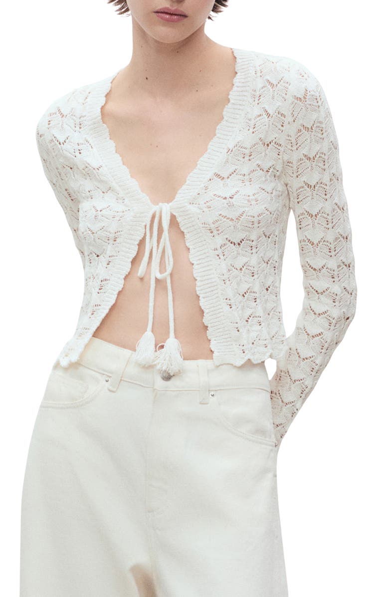 MANGO Patri Open Stitch Cardigan, Main, color, White
