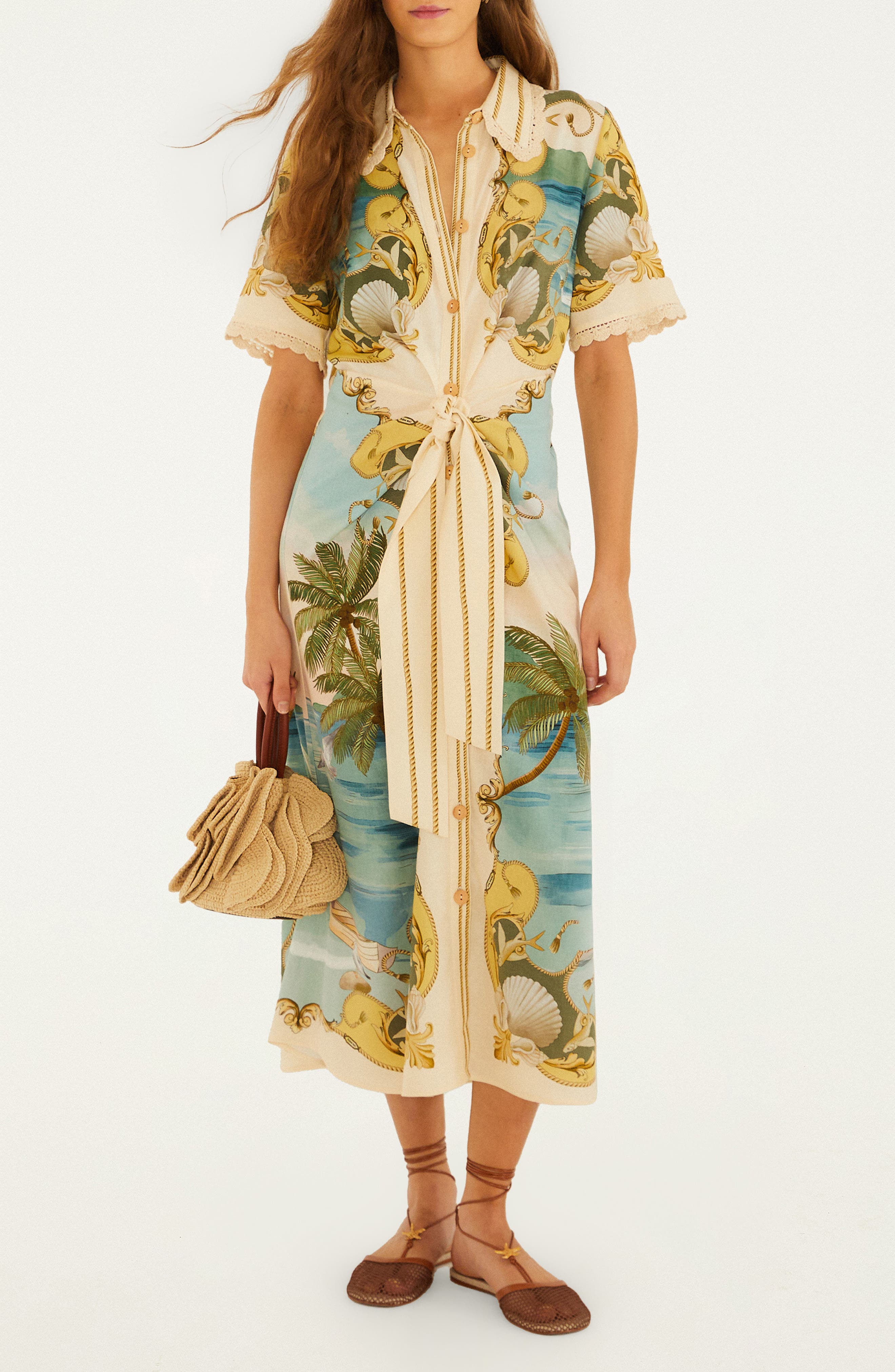 farm rio tie belt shirt dress FARM Rio Royal Sea Multicolor Midi Dress S / Multi