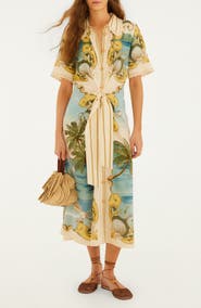 FARM Rio Royal Sea Tie Waist Midi Dress