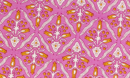 Tiramisu Set Of 4 Orchid Luxe Block Print Napkins In Yellow/pink
