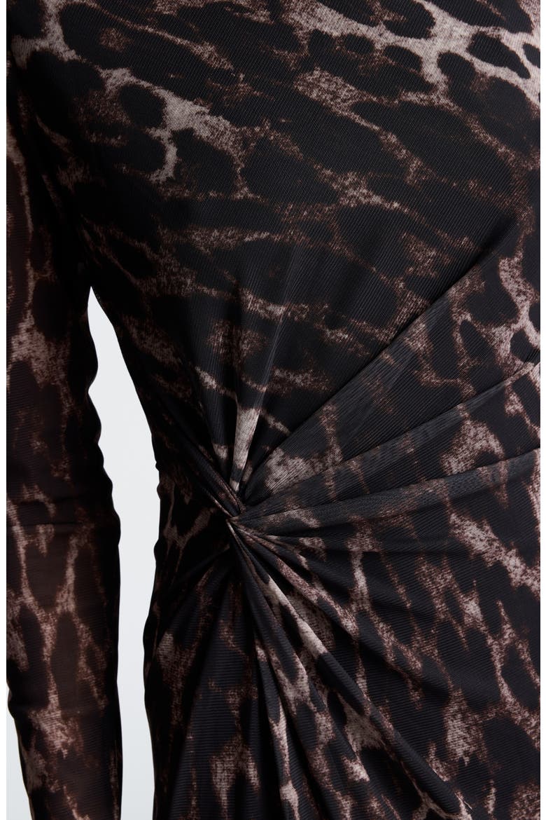 Knot Front Mesh Midi Dress, Alternate, color, BLACK MULTI
