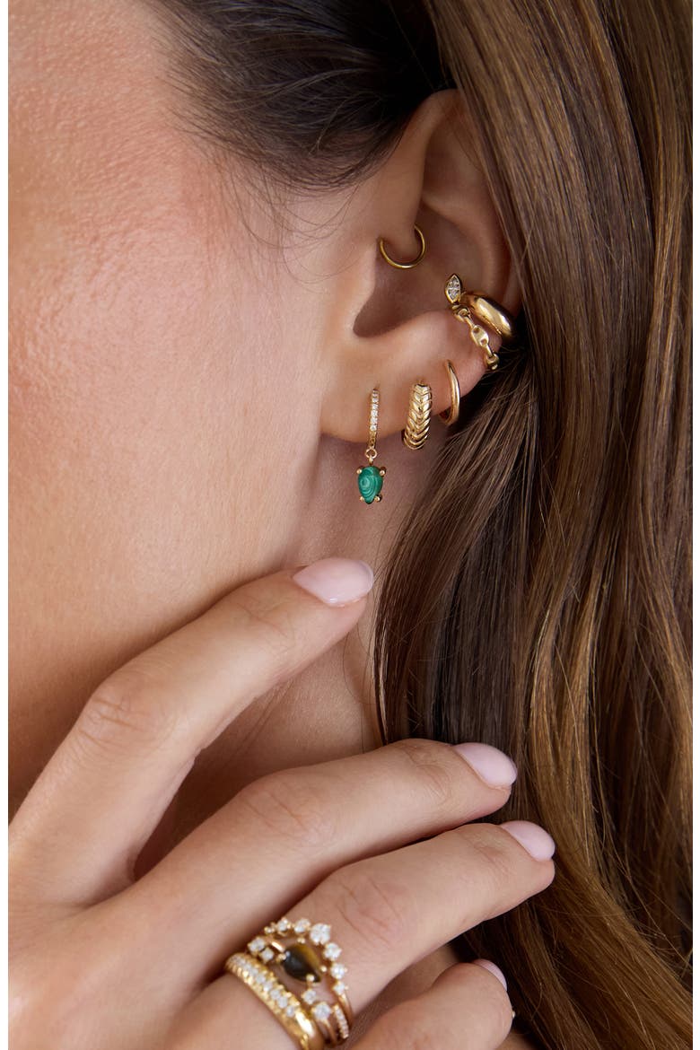 14K Gold Small Malachite & Diamond Drop Hoop Earrings, Alternate, color, 14K YELLOW GOLD