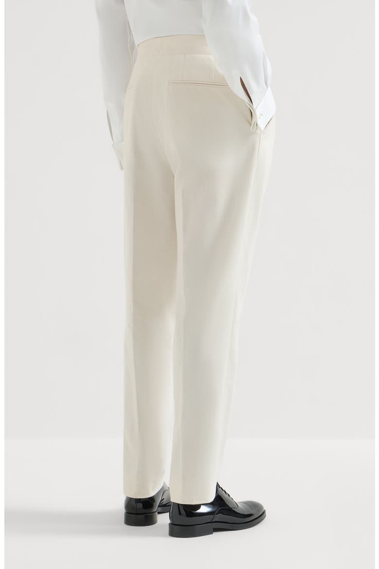 Sea Island cotton narrow wale corduroy tuxedo trousers with double pleats and tabbed waistband, Alternate, color, Milk