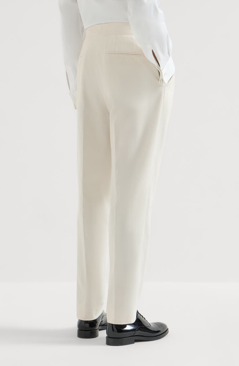 Brunello Cucinelli Sea Island cotton narrow wale corduroy tuxedo trousers with double pleats and tabbed waistband, Alternate, color, Milk