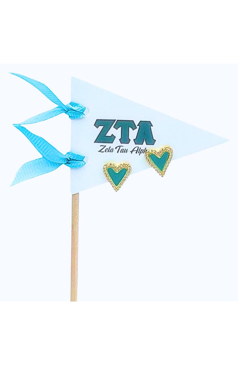 Color Shout Zeta Tau Alpha Heart Stud Enamel Earrings on Sorority Pennant Flag, Main, color, Yellow Gold