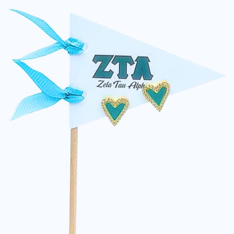 Zeta Tau Alpha Heart Stud Enamel Earrings on Sorority Pennant Flag