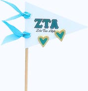 Color Shout Zeta Tau Alpha Heart Stud Enamel Earrings on Sorority Pennant Flag