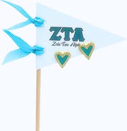 Color Shout Zeta Tau Alpha Heart Stud Enamel Earrings on Sorority Pennant Flag