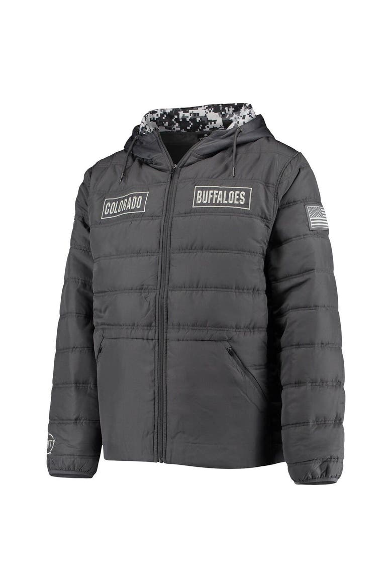 Men's Colosseum Charcoal Colorado Buffaloes OHT Military Appreciation Digital Camo Detail Full-Zip Puffer Jacket, Alternate, color, Charcoal