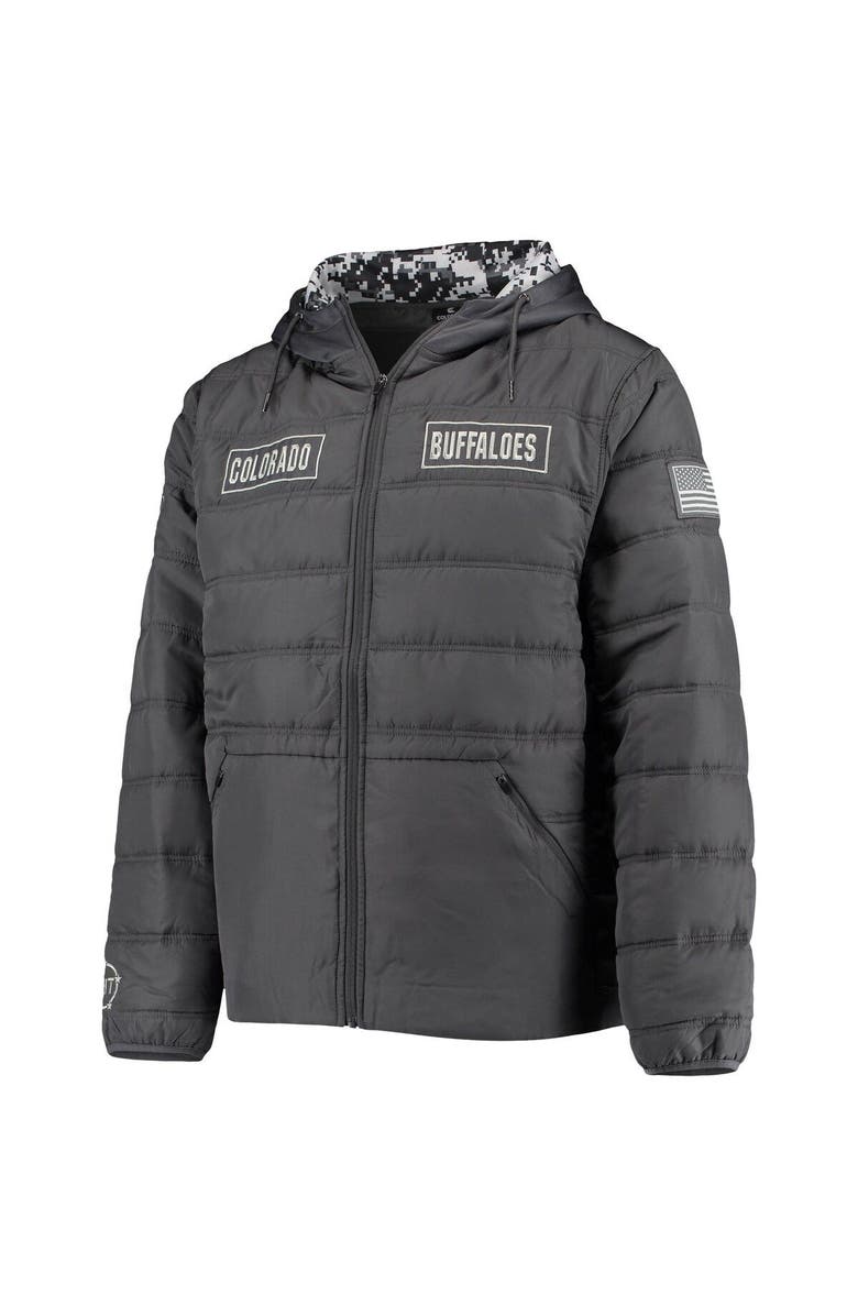 COLOSSEUM Men's Colosseum Charcoal Colorado Buffaloes OHT Military Appreciation Digital Camo Detail Full-Zip Puffer Jacket, Alternate, color,