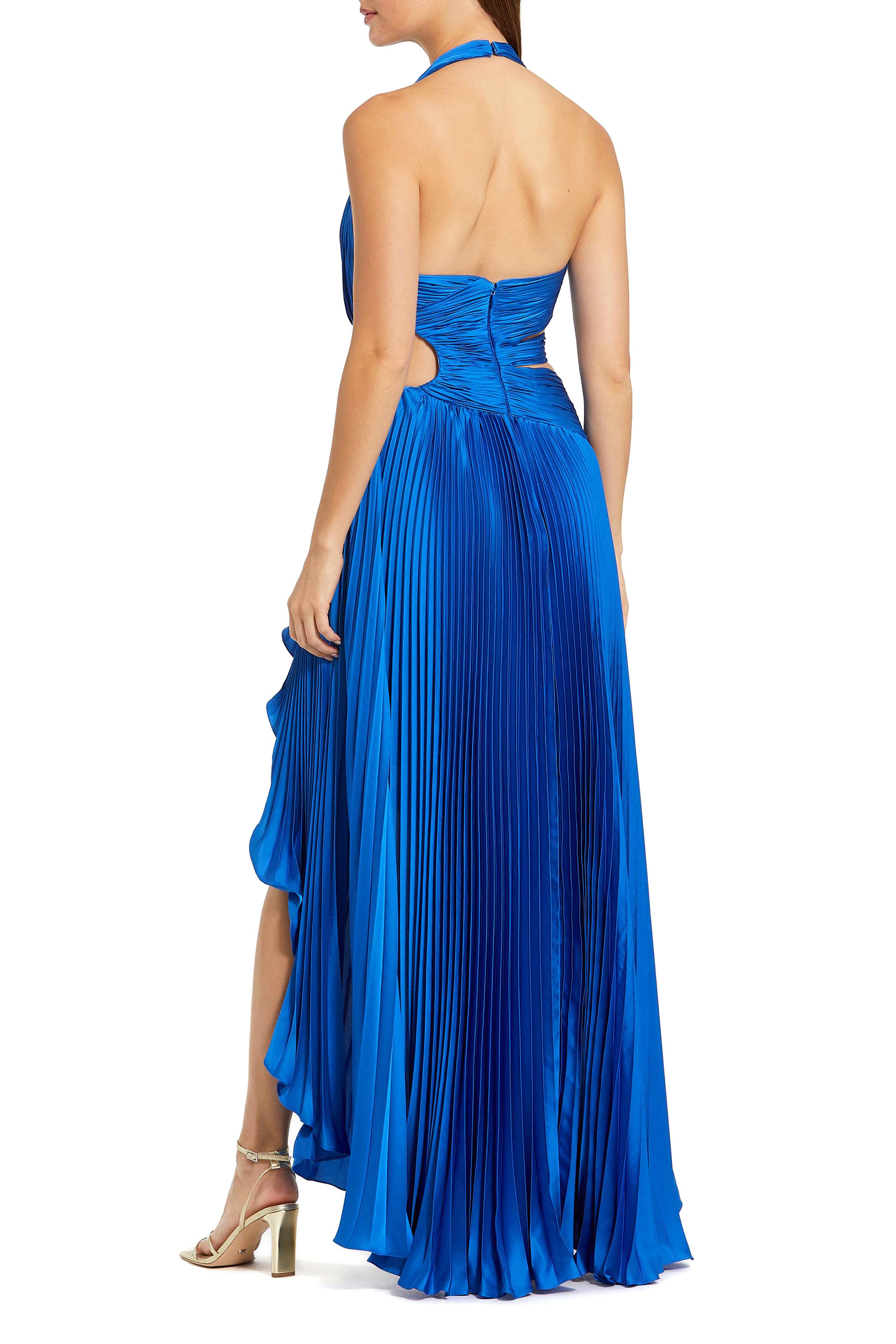 Women's Halter Neck Pleated Charmeuse Cut Out Gown thumbnail 2