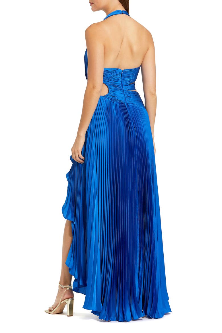 Women's Halter Neck Pleated Charmeuse Cut Out Gown, Alternate, color, Cobalt
