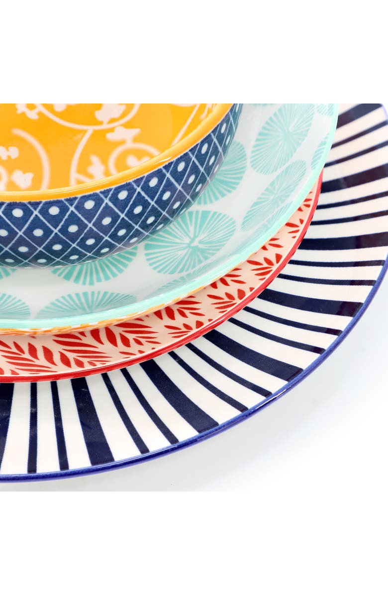 Elama Giovanna 16 Piece Assorted Porcelain Double Bowl Dinnerware Set, Alternate, color, White