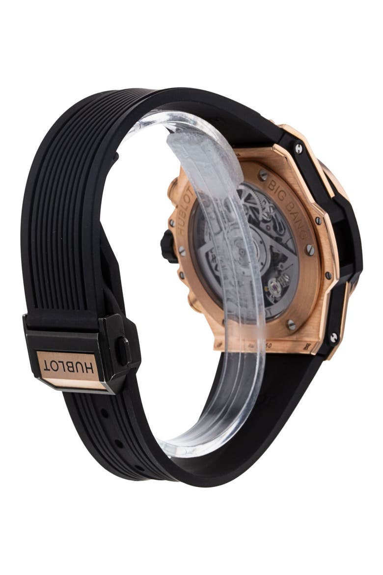 Hublot Preowned Big Bang Diamond Chronograph Rubber Strap Watch, 42mm, Alternate, color, BLACK/GREY