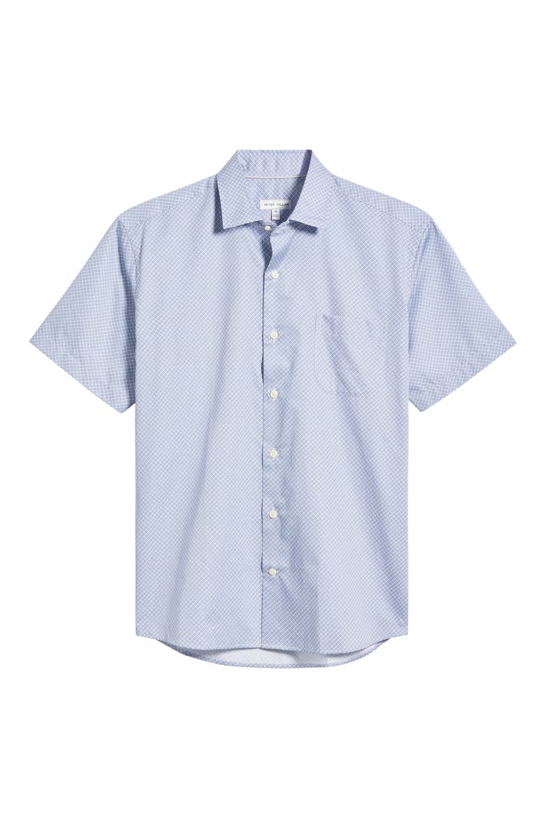 Lennon Geo Print Short Sleeve Cotton Button-Up Shirt, Alternate, color, BLUE FREESIA