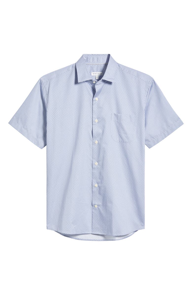Peter Millar Lennon Geo Print Short Sleeve Cotton Button-Up Shirt, Alternate, color, Blue Freesia