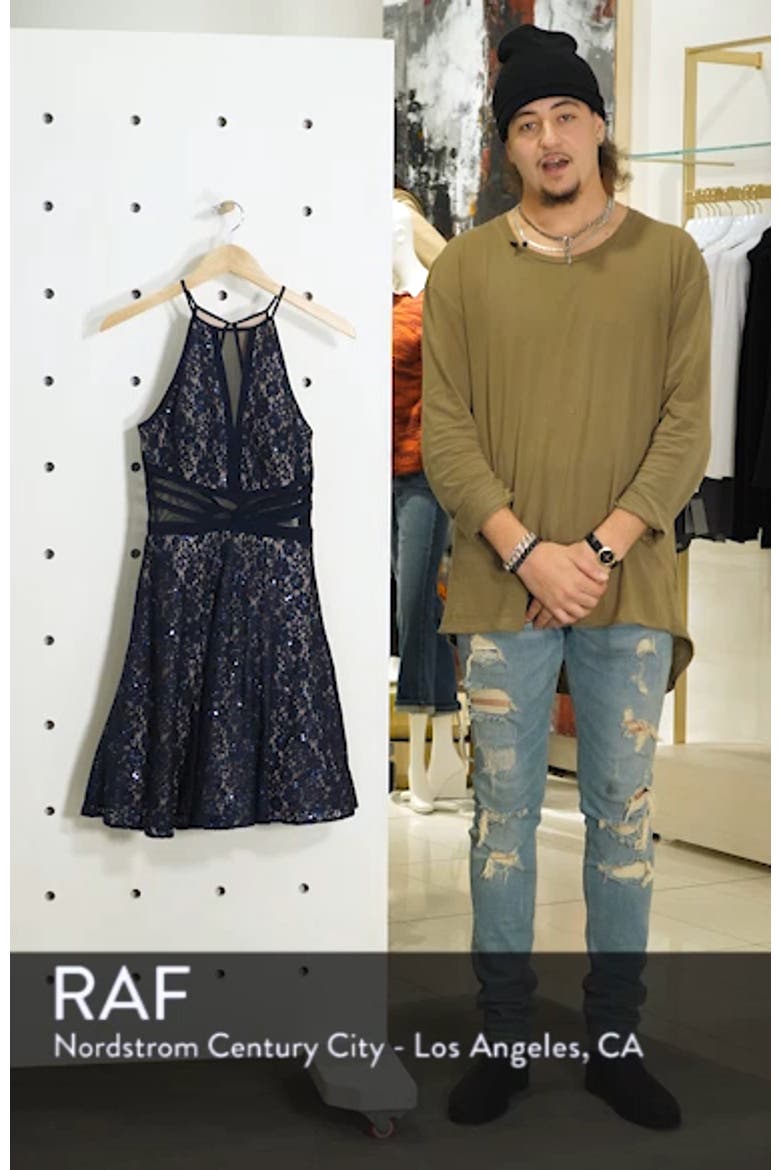 Sheer Inset Lace Fit & Flare Dress video