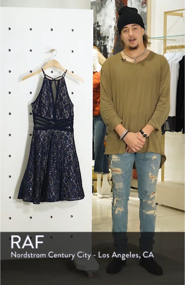 Sheer Inset Lace Fit & Flare Dress, sales video thumbnail