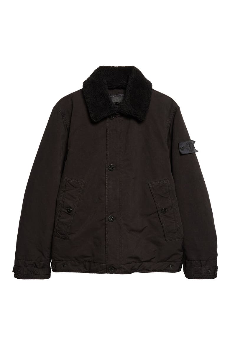 Genuine Shearling Collar Jacket, Main, color, V0029 BLACK