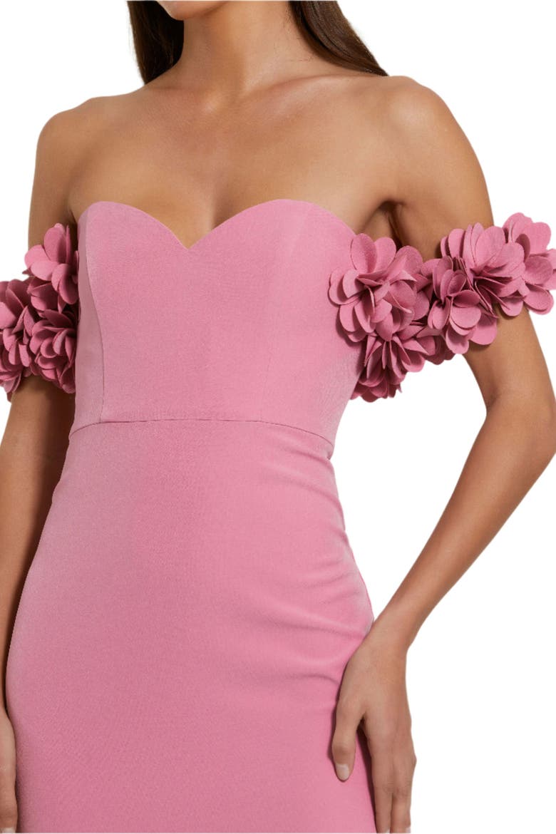 Crepe Off The Shoulder Gown With 3D Flowers, Alternate, color, Rose