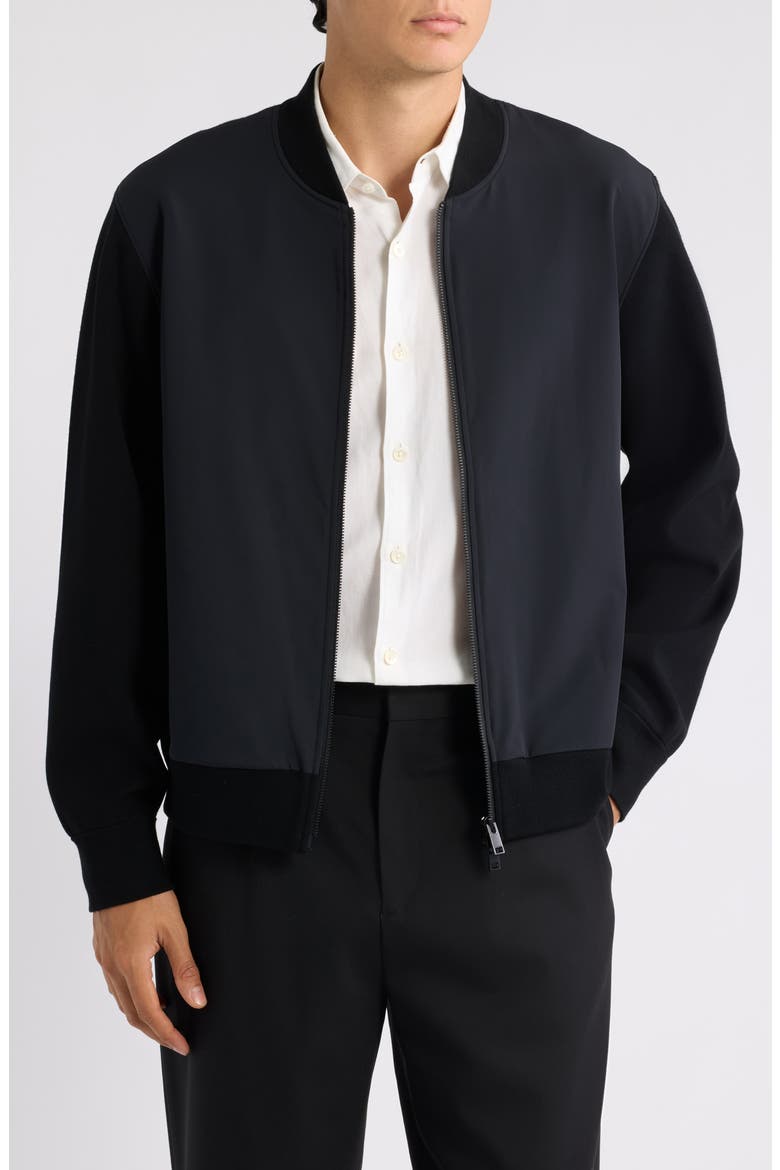 Mixed Media Sweater Bomber Jacket, Main, color, BLACK - 001