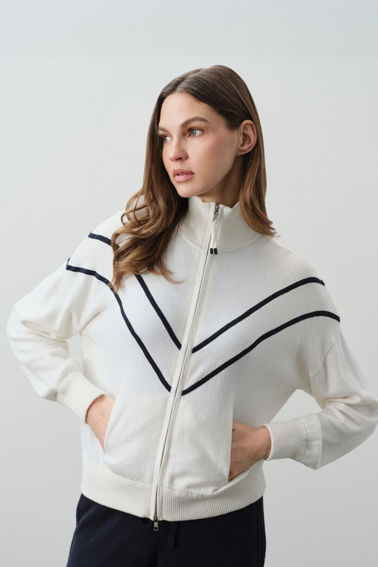 Magda Cotton Cashmere Track Jacket, Main, color, ECRU/NAVY