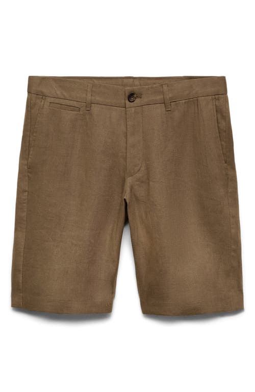 Mango Slim Fit Flat Front Linen Bermuda Chino Shorts In Brown