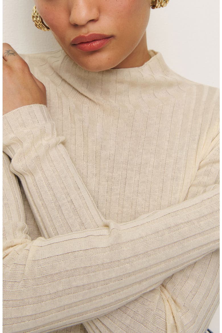 Cori Rib Funnel Neck Sweater, Alternate, color, ALMOND