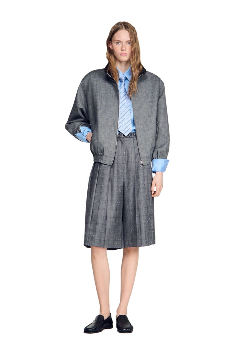 Check wool shorts, Alternate, color, Dark grey
