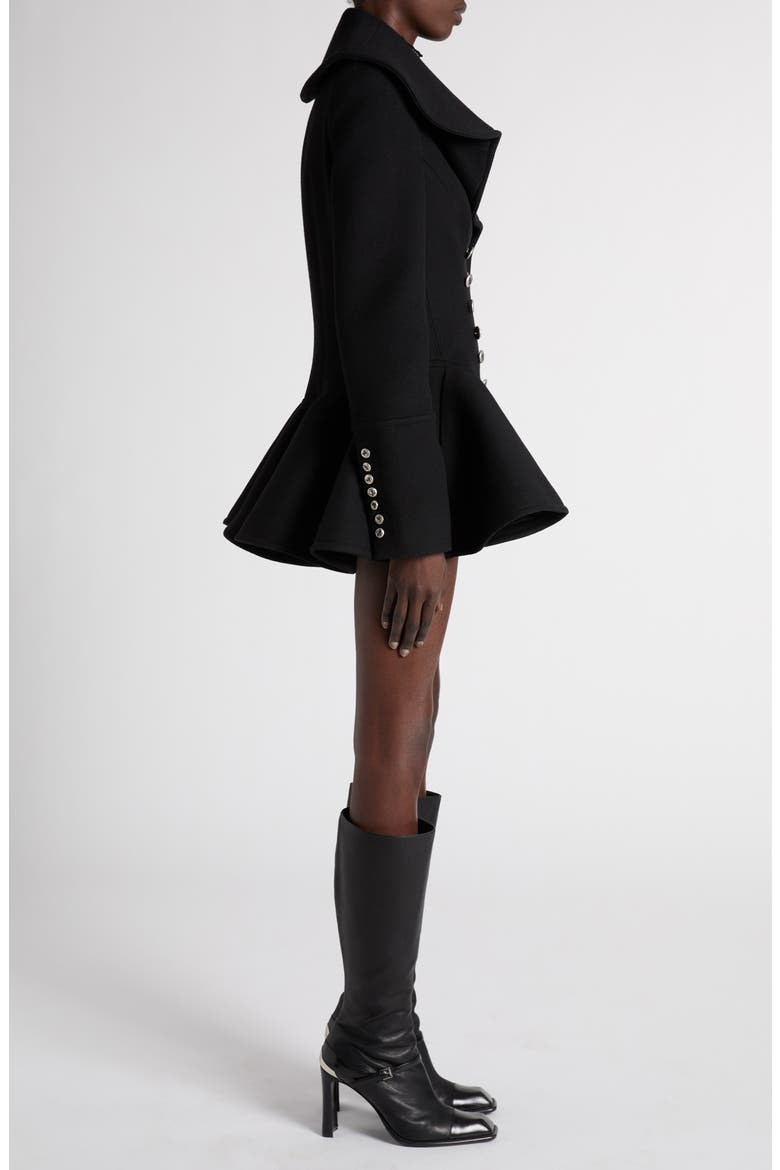 Ruffle Collar Wool Peplum Coat, Alternate, color, BLACK