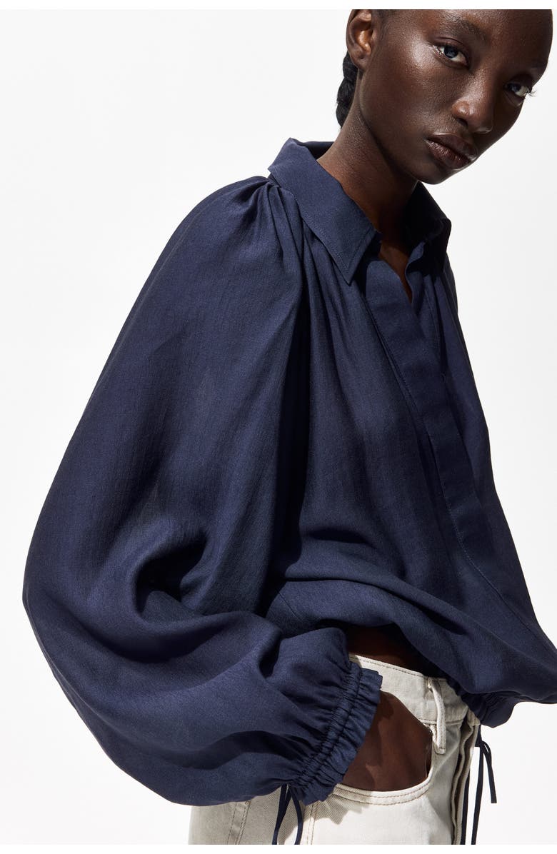 H&M Oversized drawstring-detail shirt, Alternate, color, Navy Blue