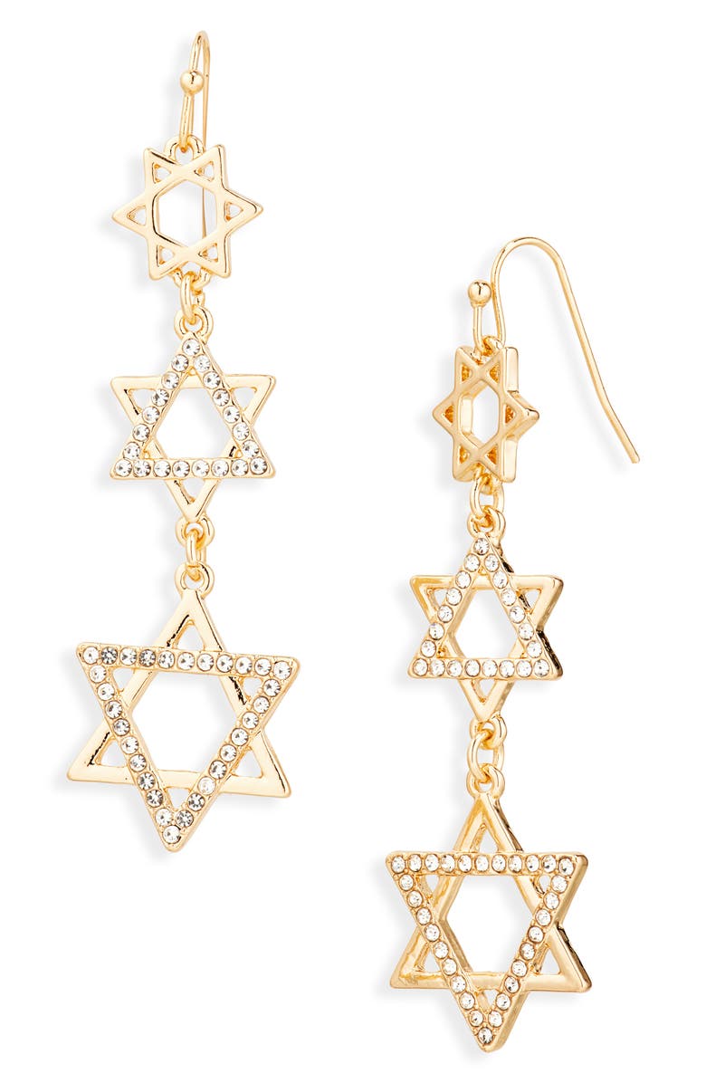Leith Star of David Cubic Zirconia Linear Drop Earrings, Main, color, Clear- Gold