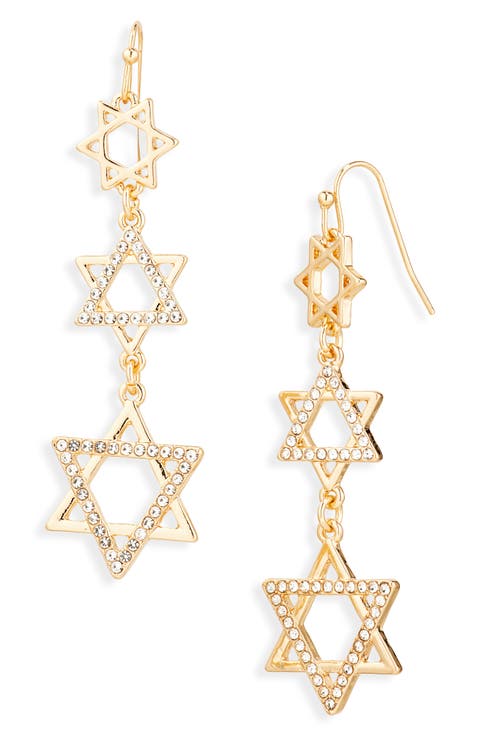 Star of David Cubic Zirconia Linear Drop Earrings