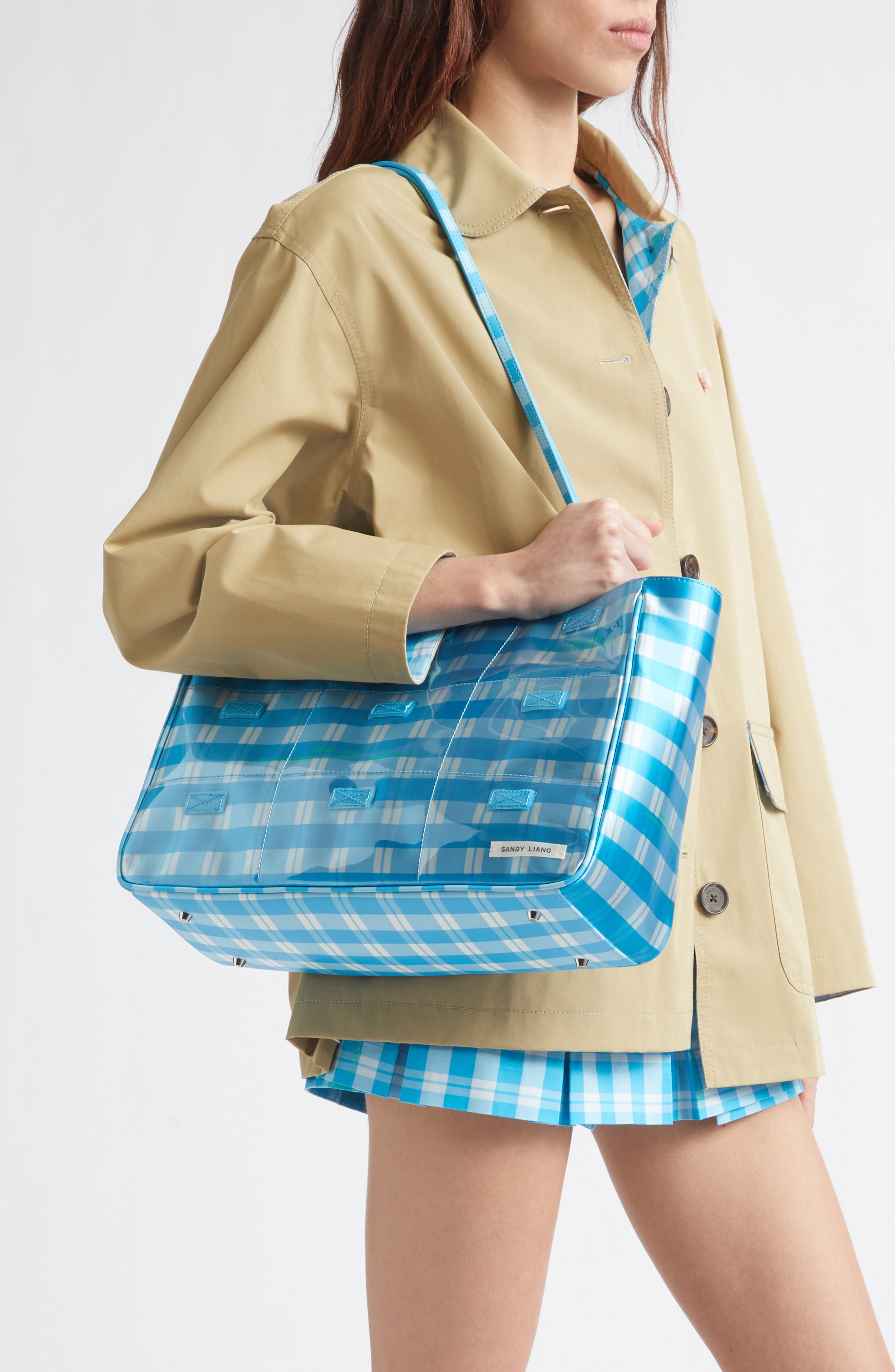 Sandy Liang Windows Check Tote, Alternate, color, 