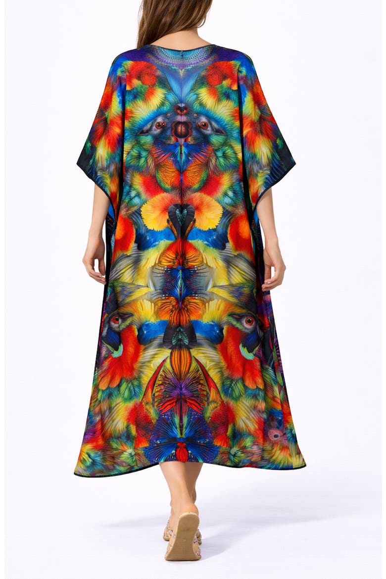 Print V-Neck Maxi Caftan, Alternate, color, ORANGE
