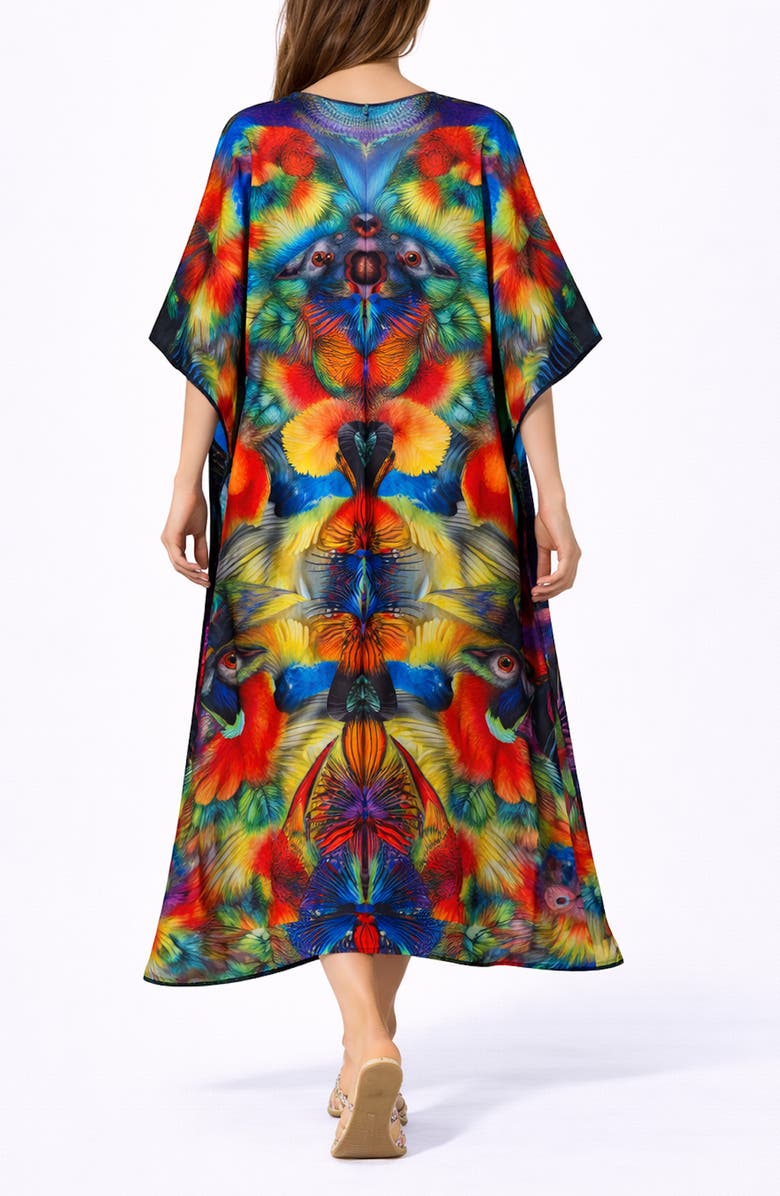 RANEES Print V-Neck Maxi Caftan, Alternate, color, Orange