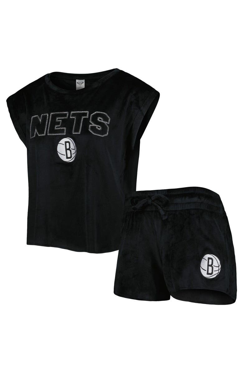 CONCEPTS SPORT Women's Concepts Sport Black Brooklyn Nets Intermission T-Shirt & Shorts Sleep Set, Main, color, Black