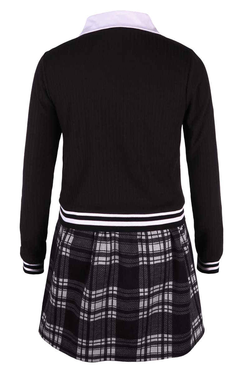 Zunie Kids' New York Collared Sweater & Plaid Skirt Set, Alternate, color, Black/ White