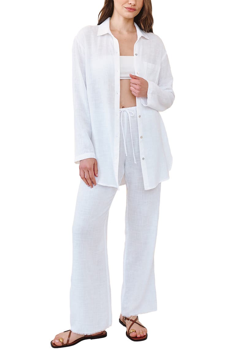 Fray Hem Drawstring Beach Pants, Alternate, color, WHITE