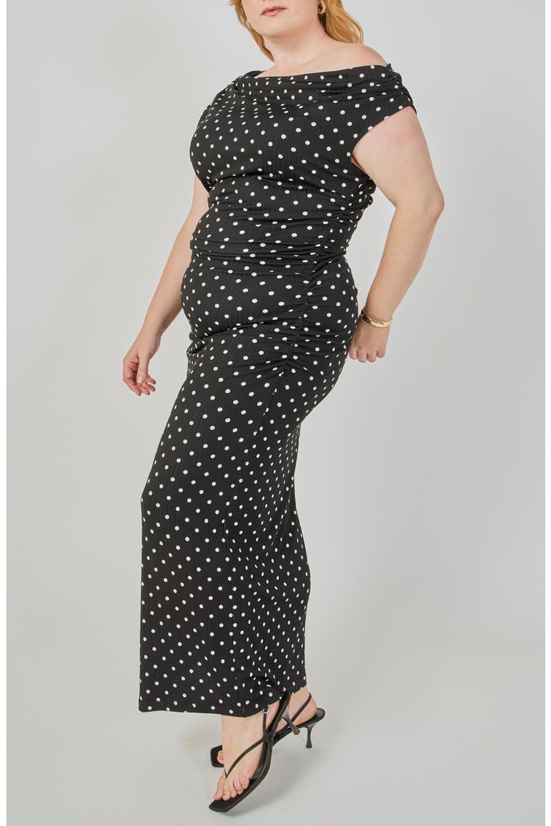 Asymmetrical Polka Dot Midi Dress, Alternate, color, BLACK/ WHITE DOT