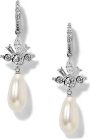 Nadri Imitation Pearl Teardrop Lever-Back Earrings